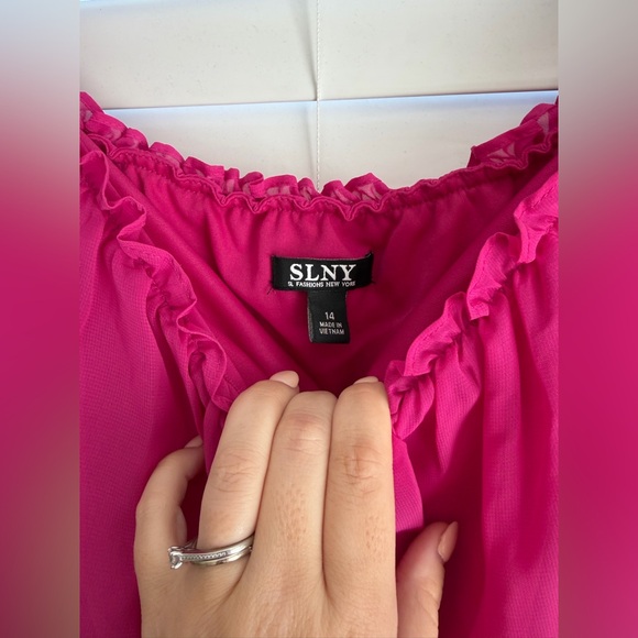 Hot Pink Off the Shoulder SLNY Dress - NWT size 14 - Picture 7 of 8